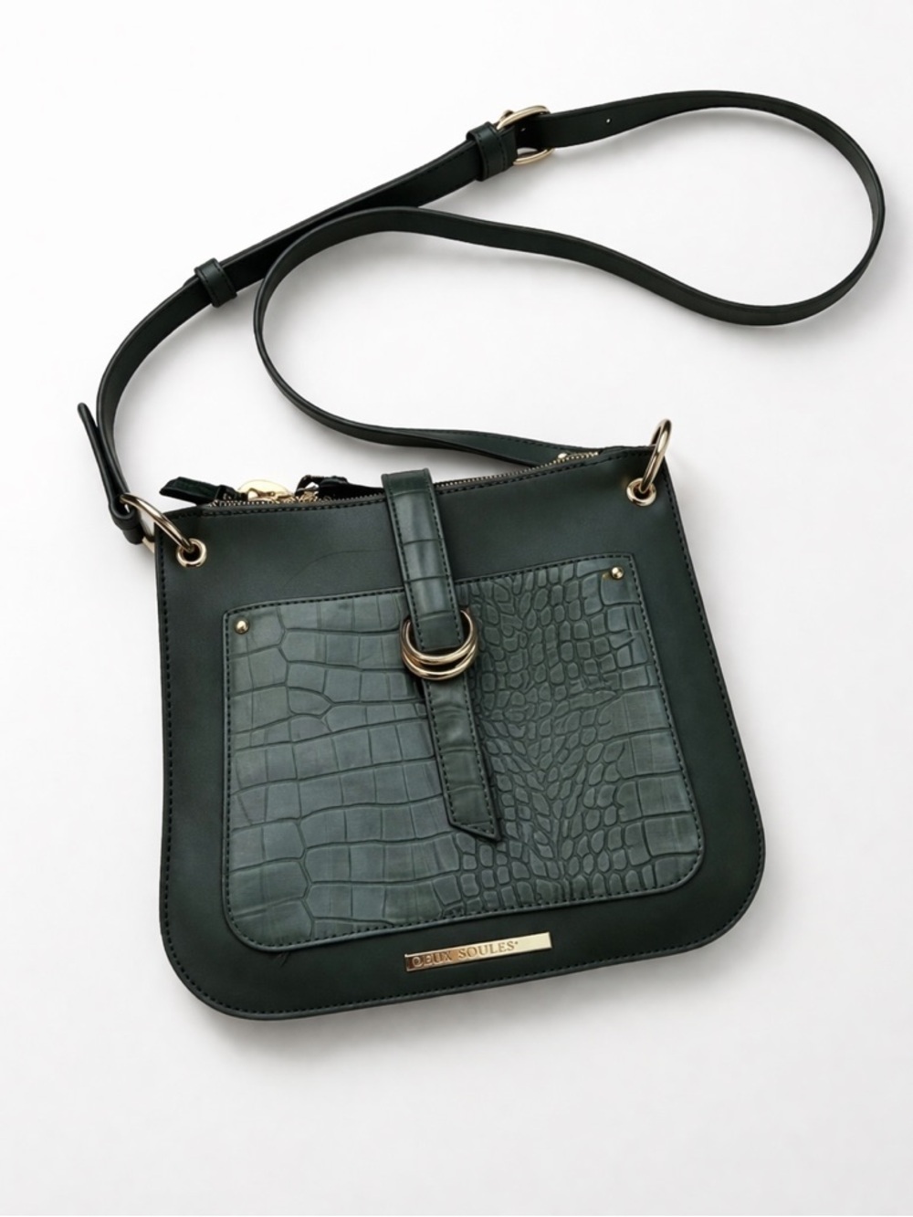 MFK Collection by Mia K Kiltienne Hunter Green Croc Embossed Crossbody Bag Vegan